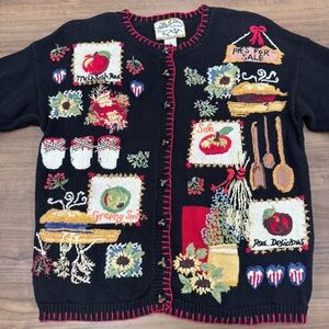 VTG Heirloom Collectibles Women Sz Med Cardigan Sweater Cottagecore Embroidered
